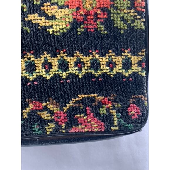 Women's Black Needle-Point Vintage 60's Square Tapestry Carpet Chic Shoulder Bag - Picture 5 of 10
